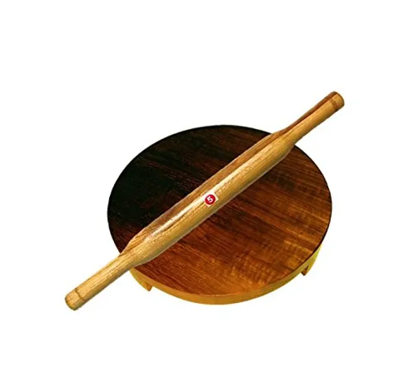 Set_Of_2Pc_Wooden_Rolling_Board_&_Roller,_Teak_Wood,_Chakla_Belan,_Polpat_Belan,_Chapati_Maker