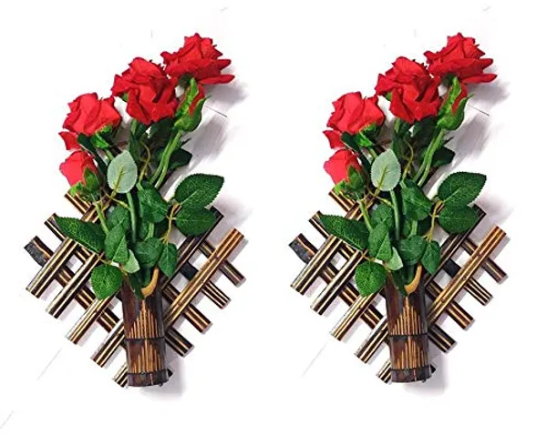 Set_of_2_Piece_Handmade_Bamboo_And_Red_Rose_Wall_Hanging_Flower_Vases_(Small,_Yellow)_-_Bamboo,_Bamboo,_Bamboo,Plastic