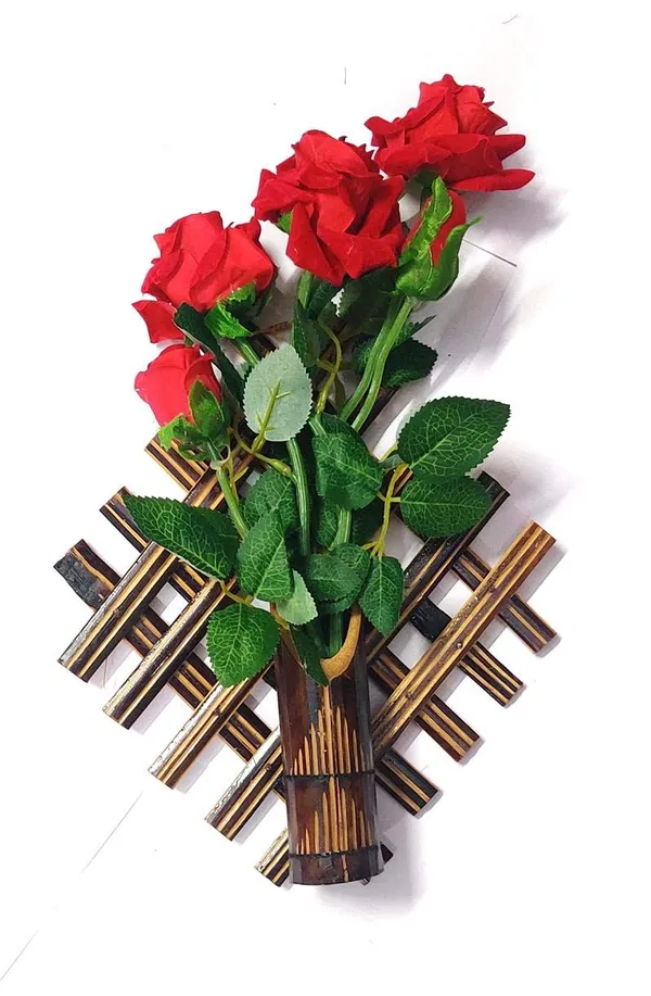 Set_of_2_Piece_Handmade_Bamboo_And_Red_Rose_Wall_Hanging_Flower_Vases_(Small,_Yellow)_-_Bamboo,_Bamboo,_Bamboo,Plastic