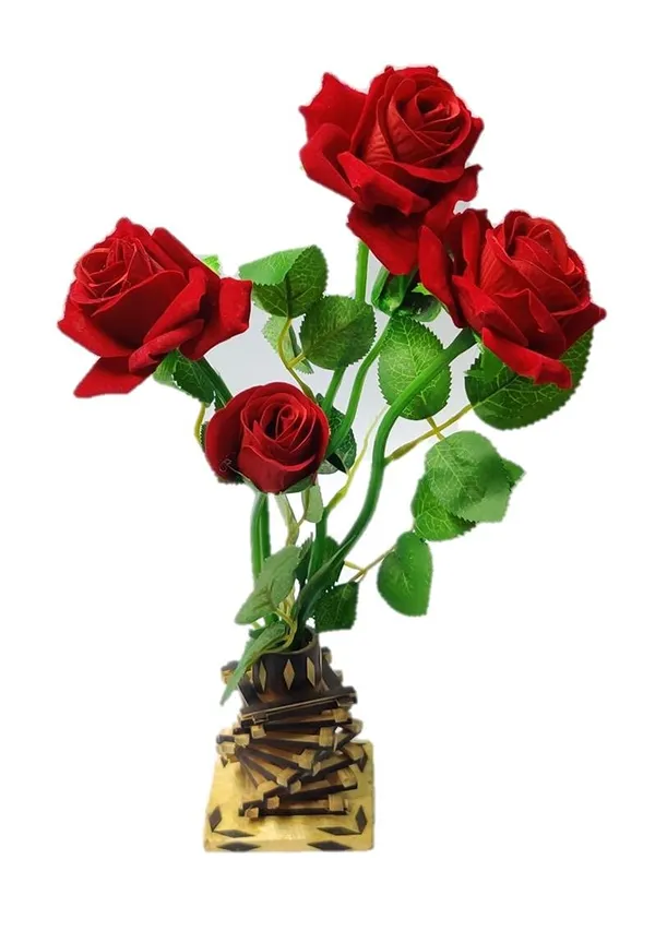 2_Piece_Set_Handmade_Bamboo_And_Red_Rose_Wall/Table_Flower_Vases_For_Table_-(Vase+Rose_-_1_Set)