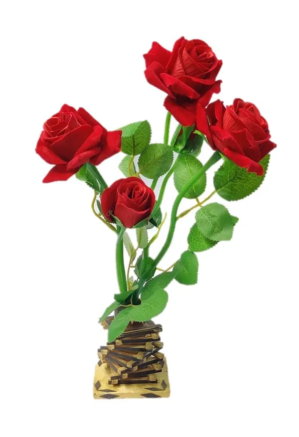 Set_of_2_Handmade_Bamboo_And_Red_Rose_Wall/Table_Flower_Vases_For_Table_-_2_Piece_Set_(Vase+Rose_X_2_Set)