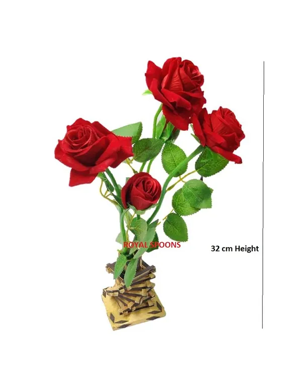 Set_of_2_Handmade_Bamboo_And_Red_Rose_Wall/Table_Flower_Vases_For_Table_-_2_Piece_Set_(Vase+Rose+Flower_-_2_Set)