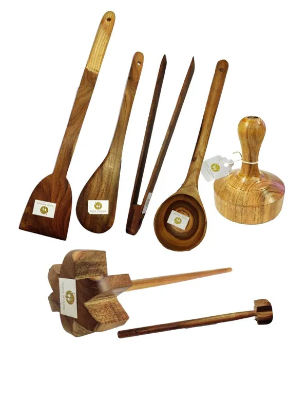 Set_of_7_Teak_Wood_Ladles/Spoons/Whisks/Masher/Tong/Handle_Spatula_For_Cooking_&_Serving_Thick,_Long,_Sturdy,_Large