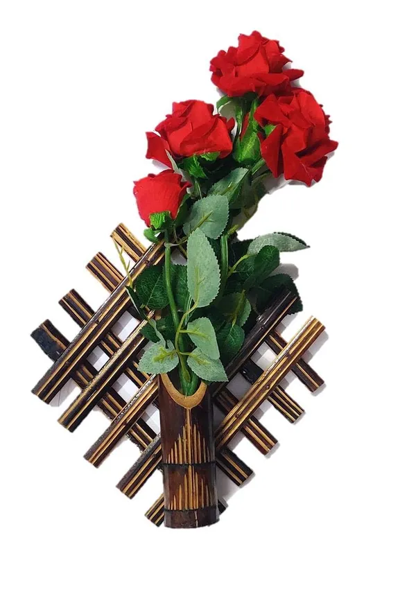 Red_&_Brown_Royals_Handmade_Bamboo_Wall_Hanging_Vases_With_Rose_Flower-_Small_8_Inch_Bamboo