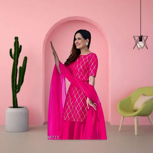 Pink_Rayon_Blend_Flared_A-Line_Gown__With_Duppata