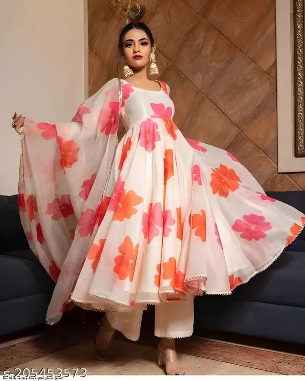 Wight_Georgette_Floral_Printed_Kurta_Pant__With_Duppata