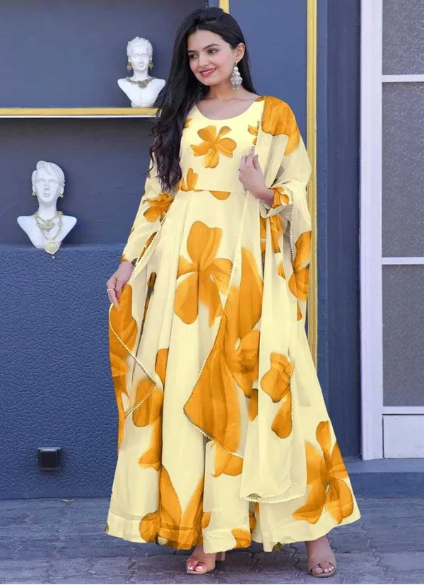 Yellow_Georgette_Floral_Printed_Anarkali_Gown__With_Duppata