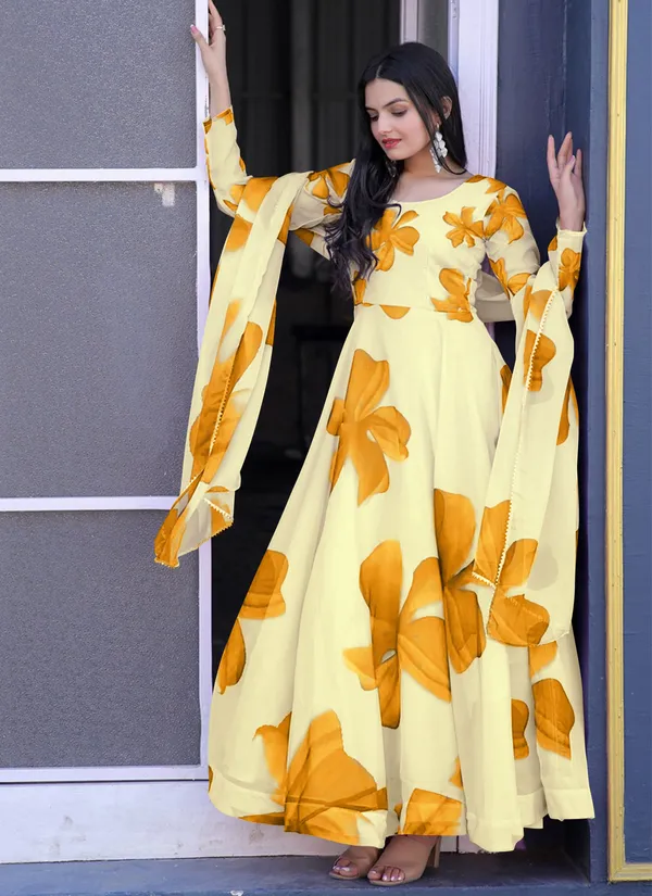 Yellow_Georgette_Floral_Printed_Anarkali_Gown__With_Duppata