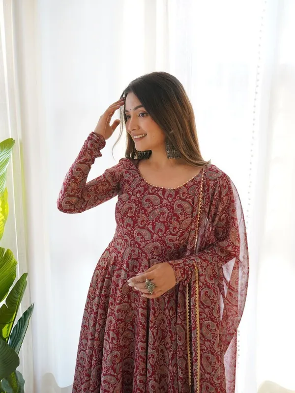 Maroon_Georgette_Floral_Printed_Anarkali_Gown__With_Duppata