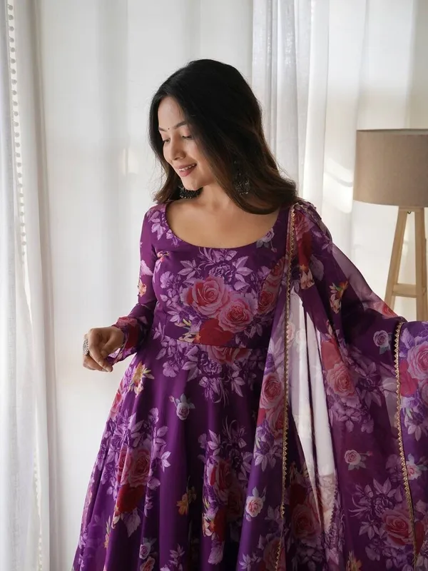 Purple_Georgette_Floral_Printed_Anarkali_Gown__With_Duppata