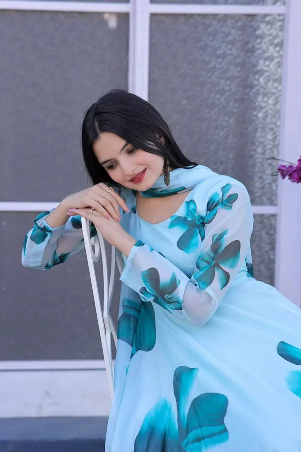 Sky_Blue_Georgette_Floral_Printed_Anarkali_Gown__With_Duppata