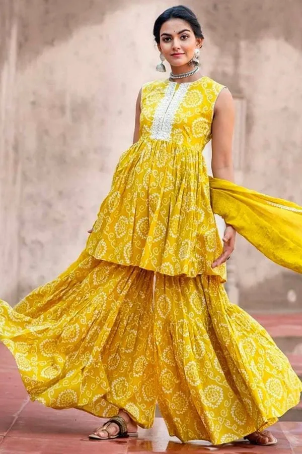 Yellow_Cotton_Rayon_Kurta__Sharara__Dupatta_Set___With_Duppata