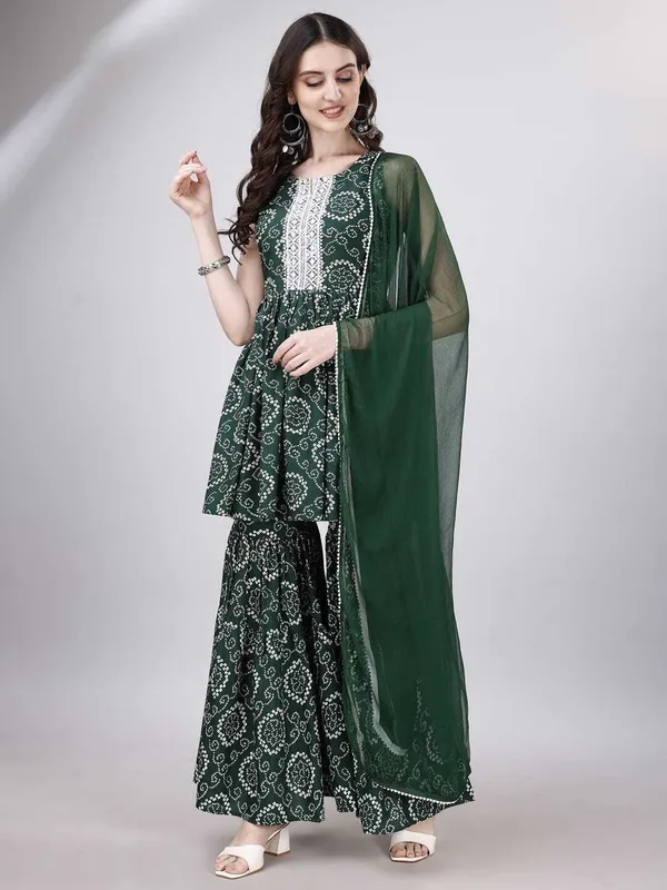 Green_Cotton_Rayon_Kurta__Sharara__Dupatta_Set___With_Duppata