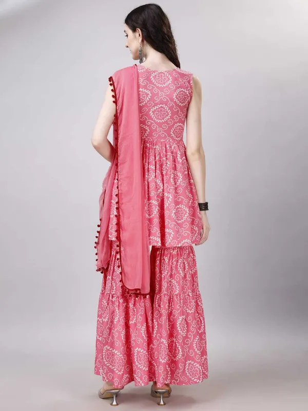 Peach_Cotton_Rayon_Kurta__Sharara__Dupatta_Set___With_Duppata