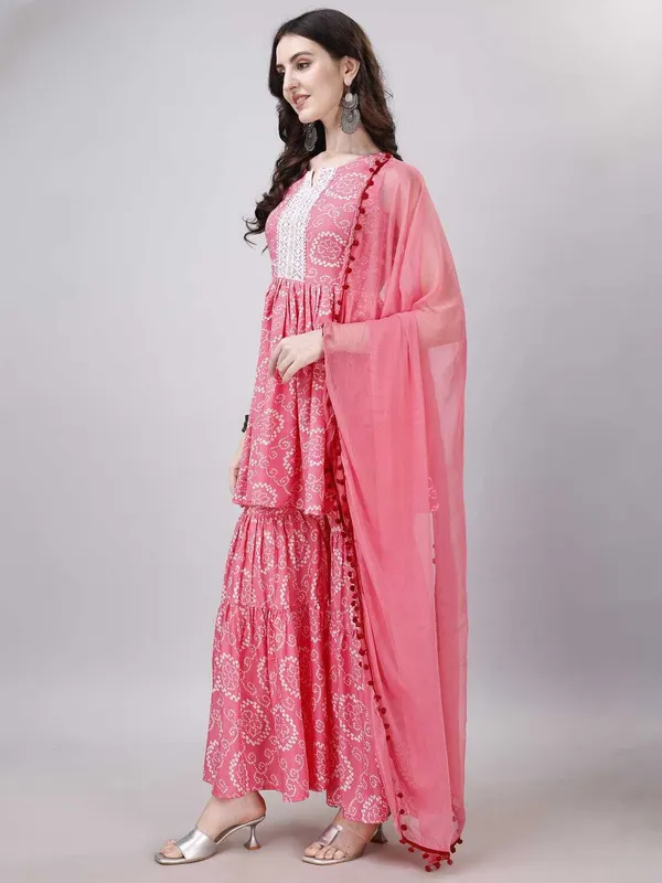Peach_Cotton_Rayon_Kurta__Sharara__Dupatta_Set___With_Duppata