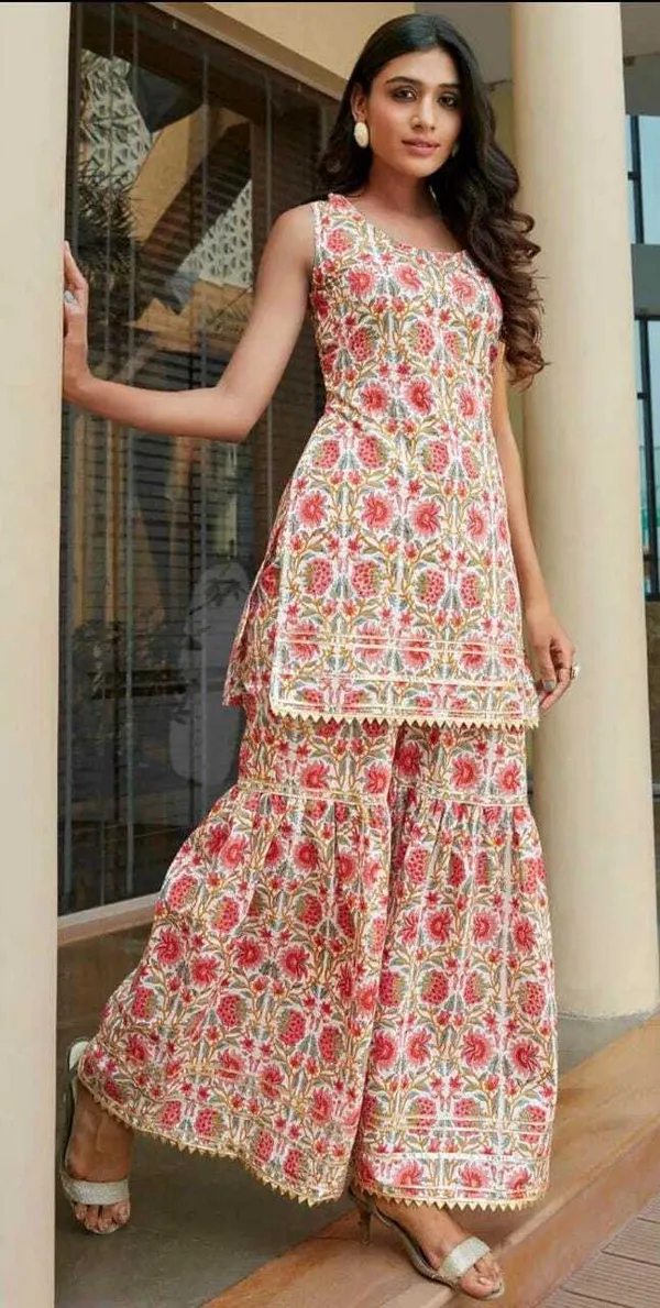 Multi_Colour_Cotton_Rayon__Kurta__Sharara_Set___With_Duppata