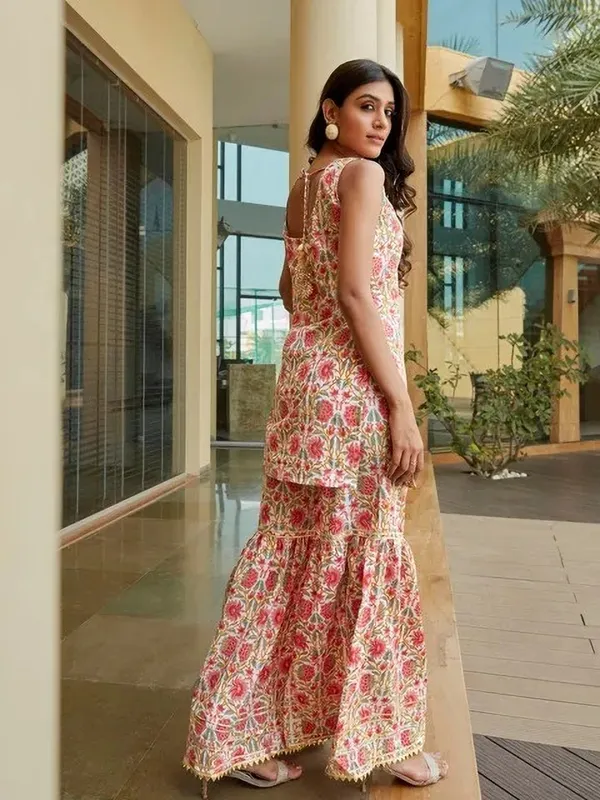 Multi_Colour_Cotton_Rayon__Kurta__Sharara_Set___With_Duppata