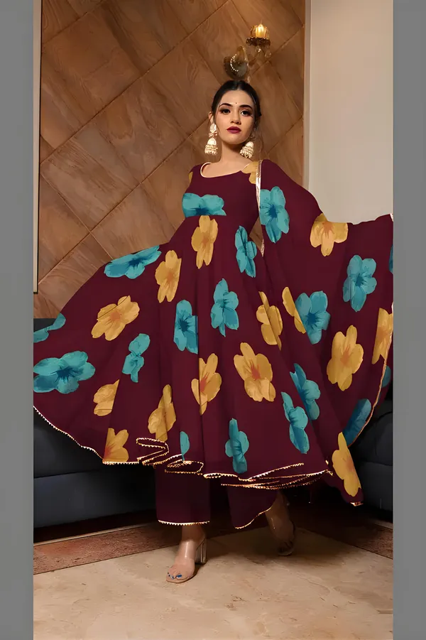 Eshanay_Fashion_Maroon_Georgette_Floral_Printed_Kurta_Pant__With_Duppata_set