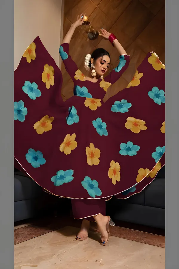 Eshanay_Fashion_Maroon_Georgette_Floral_Printed_Kurta_Pant__With_Duppata_set