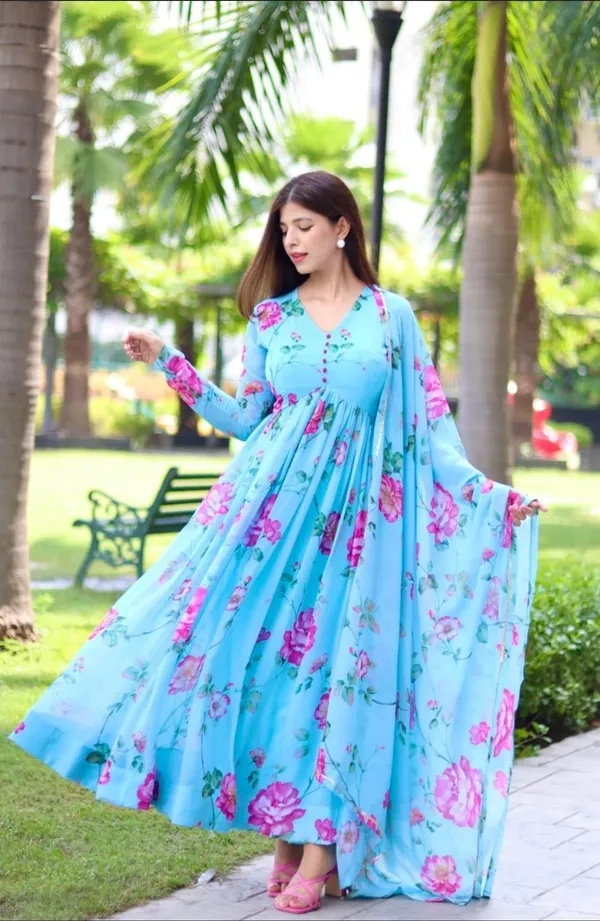 Eshanay_Fashion_New_Look_Women's_Georgette_Flower_Printed_Straight_Gown_with_Pent_and_Dupatta_Set