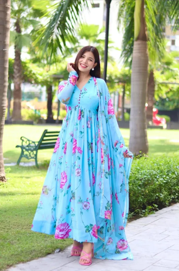 Eshanay_Fashion_New_Look_Women's_Georgette_Flower_Printed_Straight_Gown_with_Pent_and_Dupatta_Set