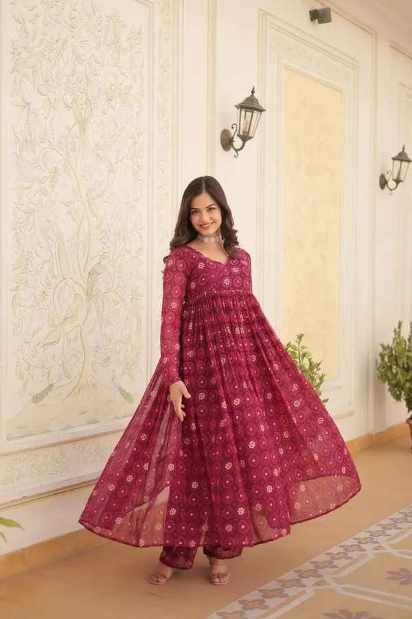 Eshanay_Fashion_Rani_Pink_Faux_Georgette_Foil_Print_Readymade_Top_with_Pant_Set
