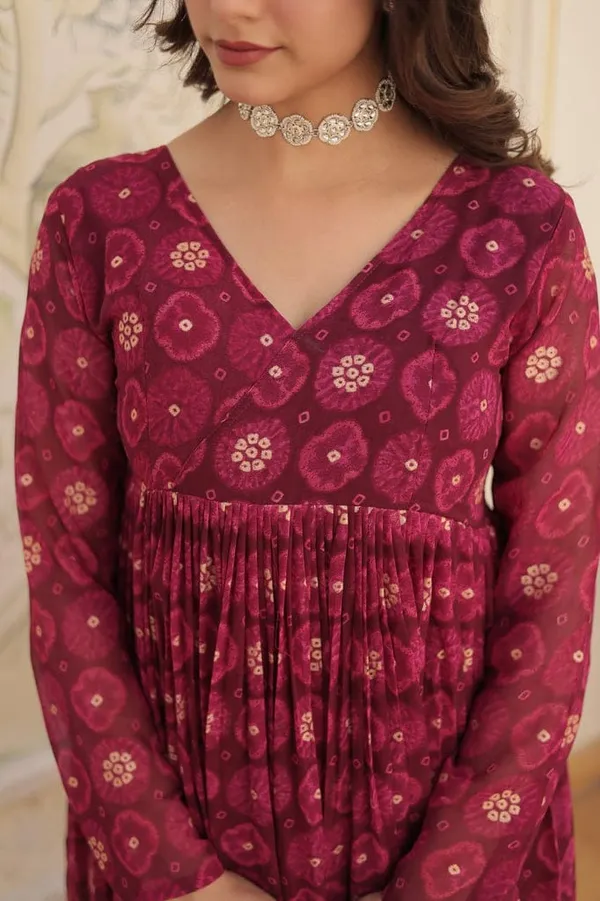 Eshanay_Fashion_Rani_Pink_Faux_Georgette_Foil_Print_Readymade_Top_with_Pant_Set