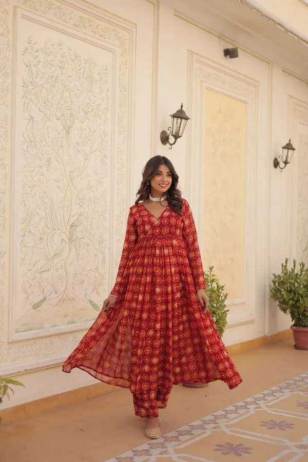 Eshanay_Fashion_Rani_Pink_Faux_Georgette_Foil_Print_Readymade_Top_with_Pant_Set