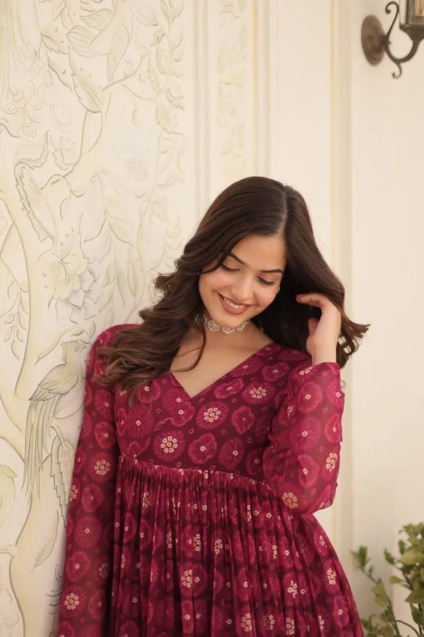 Eshanay_Fashion_Rani_Pink_Faux_Georgette_Foil_Print_Readymade_Top_with_Pant_Set