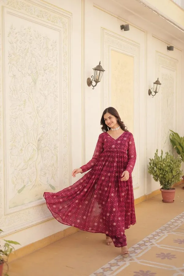 Eshanay_Fashion_Rani_Pink_Faux_Georgette_Foil_Print_Readymade_Top_with_Pant_Set
