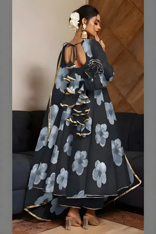 Eshanay_fashion_Black_Georgette_Floral_Printed_Kurta_Pant__With_Duppata_set