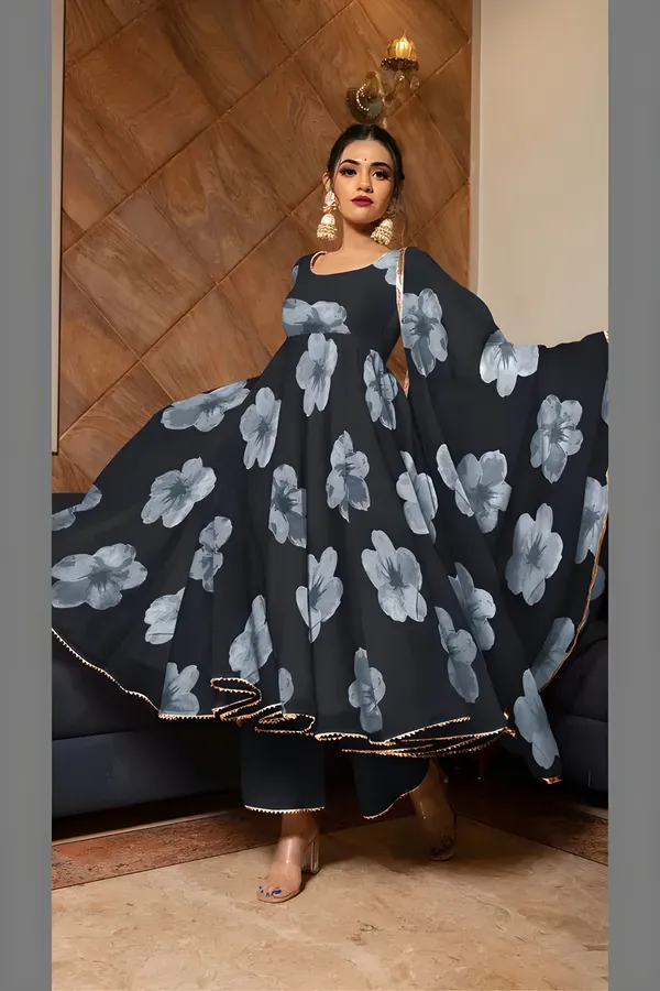 Eshanay_fashion_Black_Georgette_Floral_Printed_Kurta_Pant__With_Duppata_set