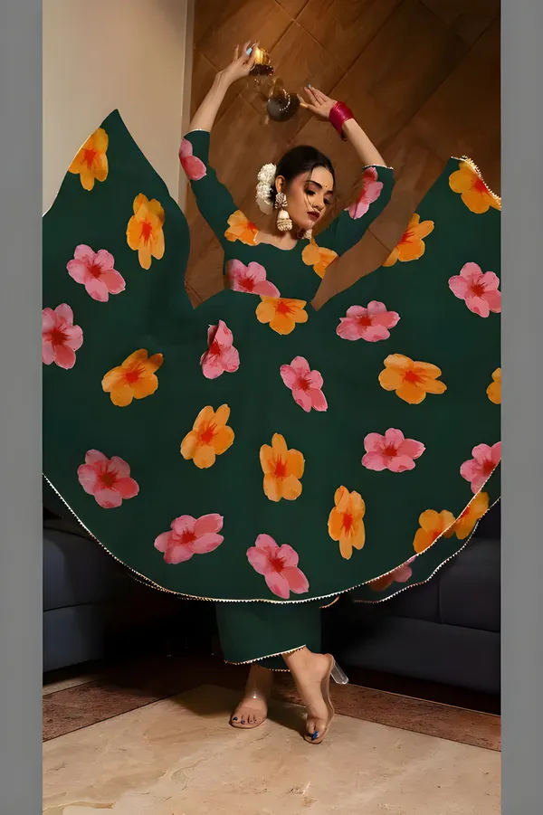 Eshanay_fashion_Green_Georgette_Floral_Printed_Kurta_Pant__With_Duppata_set