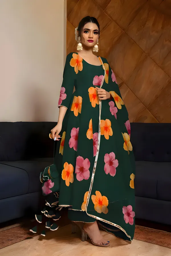 Eshanay_fashion_Green_Georgette_Floral_Printed_Kurta_Pant__With_Duppata_set