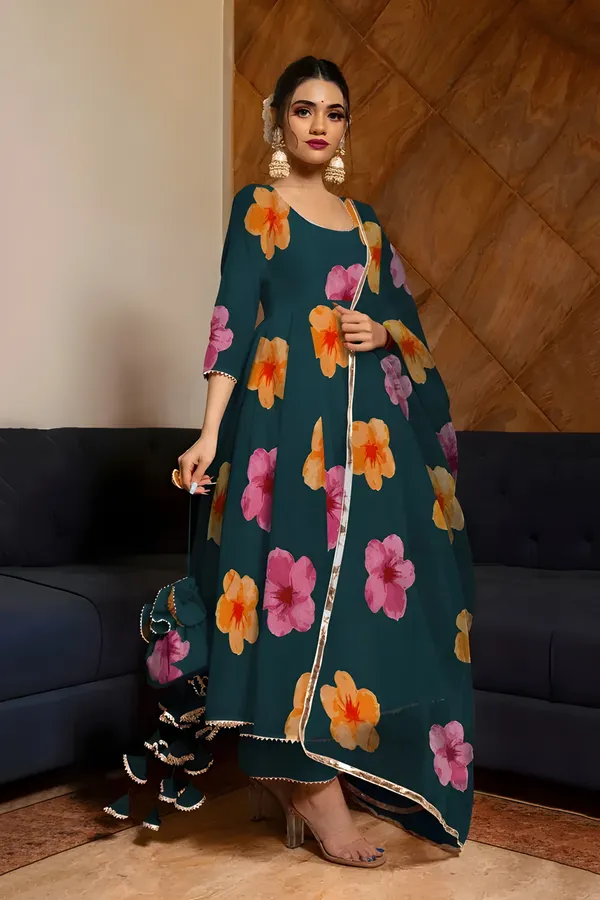 Eshanay_fashion_Morpich_Georgette_Floral_Printed_Kurta_Pant__With_Duppata_set