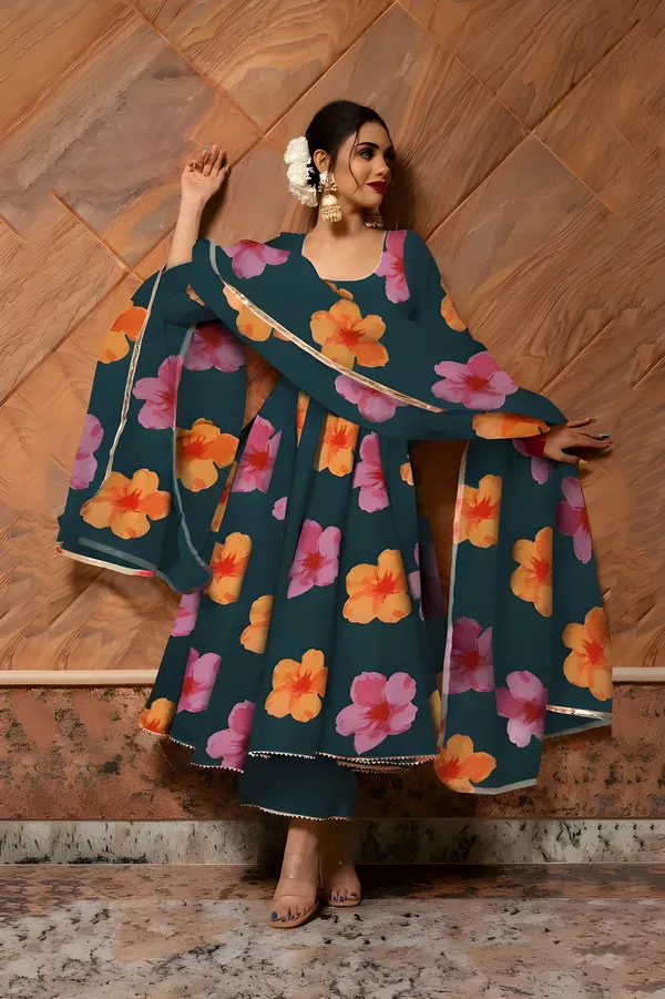 Eshanay_fashion_Morpich_Georgette_Floral_Printed_Kurta_Pant__With_Duppata_set