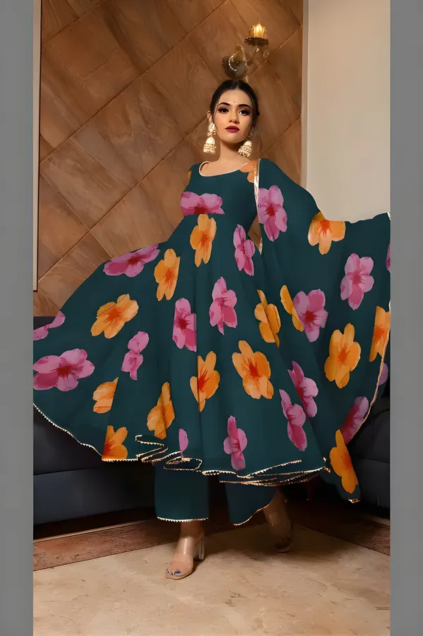 Eshanay_fashion_Morpich_Georgette_Floral_Printed_Kurta_Pant__With_Duppata_set