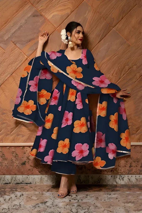 Eshanay_fashion_Nevy_Blue_Georgette_Floral_Printed_Kurta_Pant__With_Duppata_set