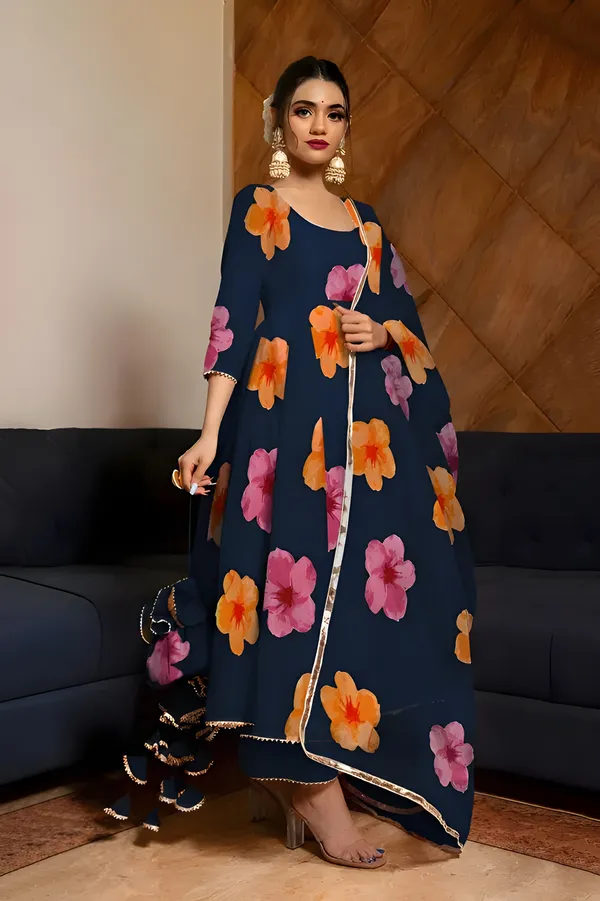 Eshanay_fashion_Nevy_Blue_Georgette_Floral_Printed_Kurta_Pant__With_Duppata_set