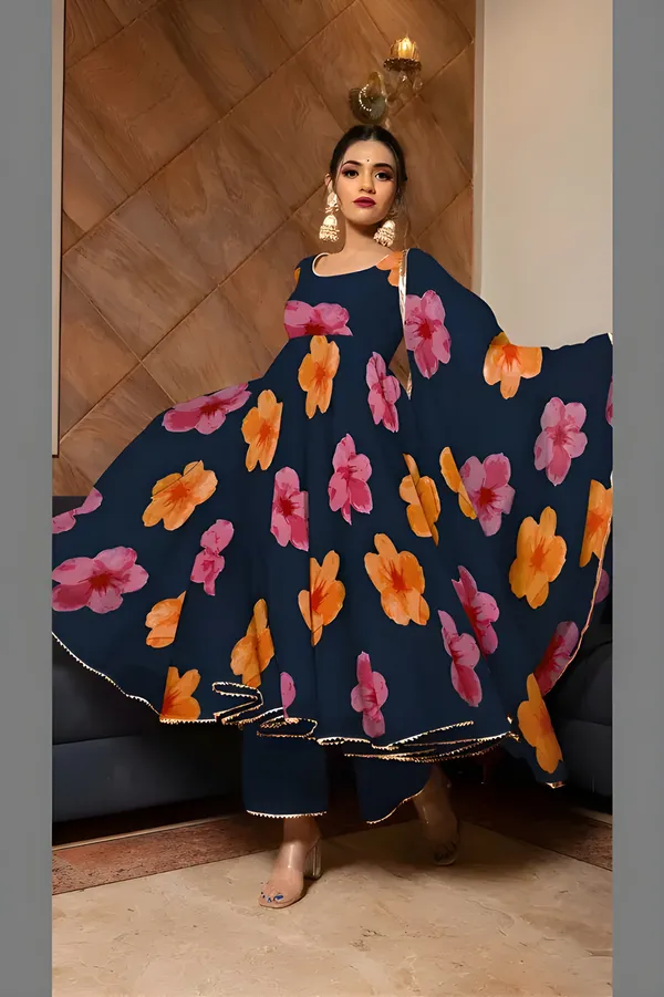 Eshanay_fashion_Nevy_Blue_Georgette_Floral_Printed_Kurta_Pant__With_Duppata_set