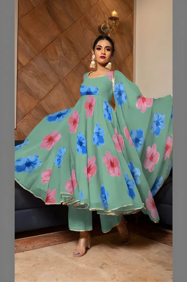 Eshanay_fashion_Pista_Georgette_Floral_Printed_Kurta_Pant__With_Duppata_set