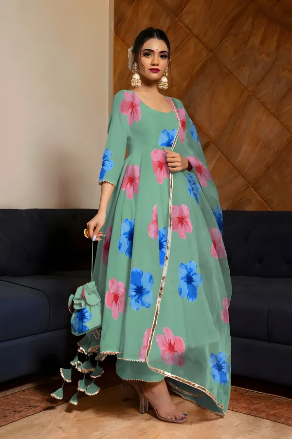 Eshanay_fashion_Pista_Georgette_Floral_Printed_Kurta_Pant__With_Duppata_set
