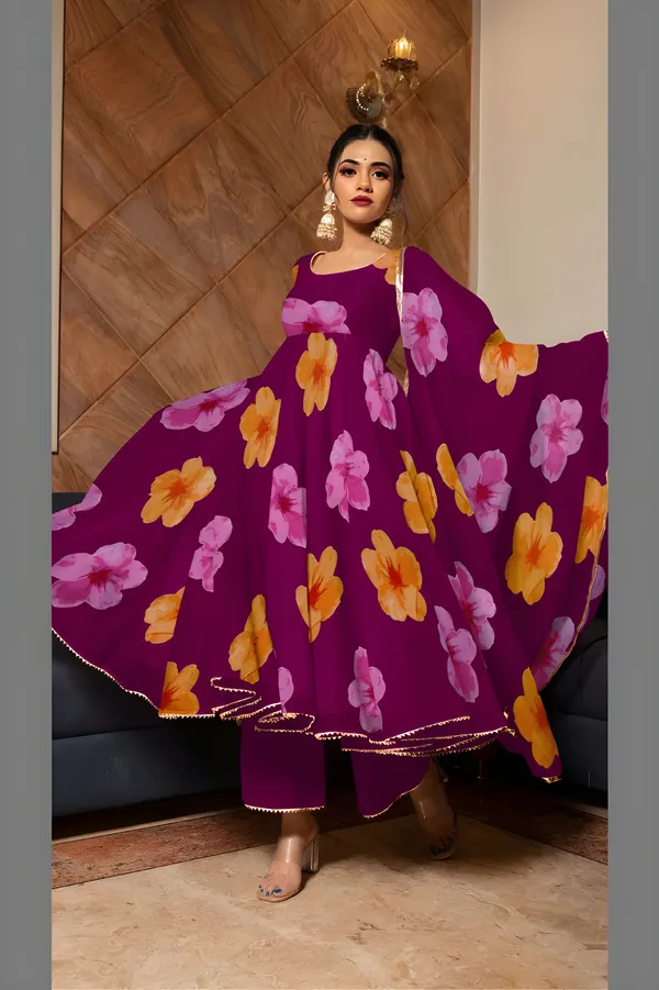 Eshanay_fashion_Purple_Georgette_Floral_Printed_Kurta_Pant__With_Duppata_set