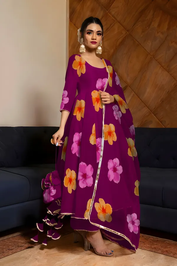 Eshanay_fashion_Purple_Georgette_Floral_Printed_Kurta_Pant__With_Duppata_set