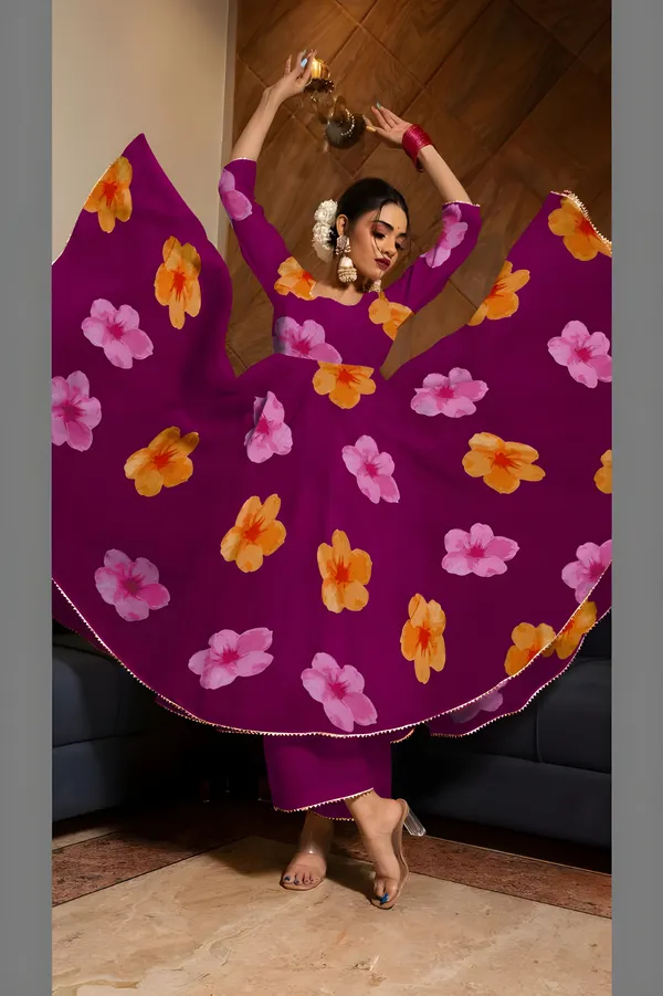 Eshanay_fashion_Purple_Georgette_Floral_Printed_Kurta_Pant__With_Duppata_set