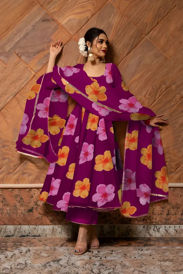 Eshanay_fashion_Purple_Georgette_Floral_Printed_Kurta_Pant__With_Duppata_set