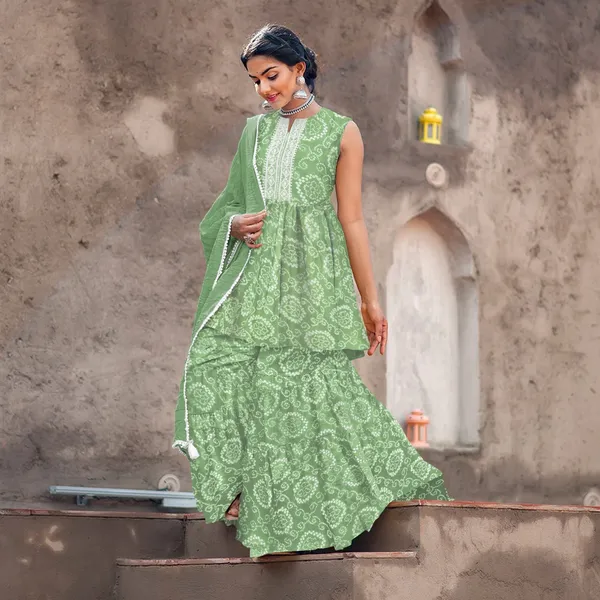 Pista_Cotton_Rayon_Kurta__Sharara__Dupatta_Set___With_Duppata