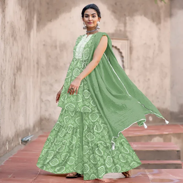 Pista_Cotton_Rayon_Kurta__Sharara__Dupatta_Set___With_Duppata