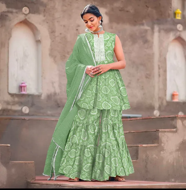 Pista_Cotton_Rayon_Kurta__Sharara__Dupatta_Set___With_Duppata