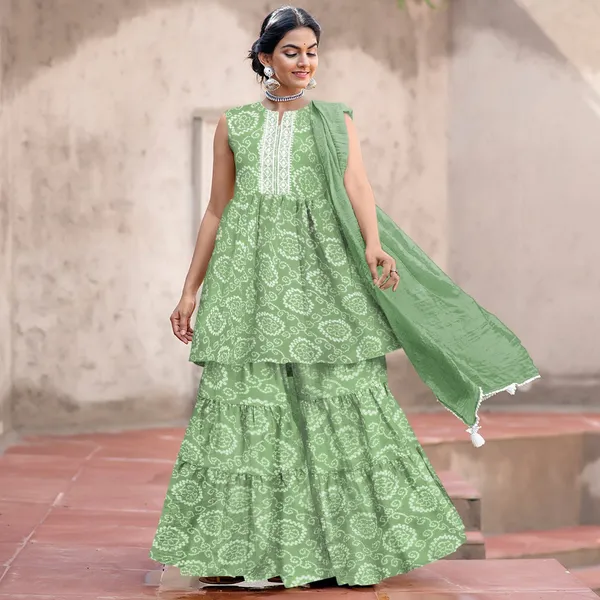 Pista_Cotton_Rayon_Kurta__Sharara__Dupatta_Set___With_Duppata